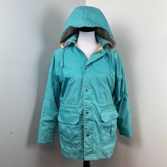 Vintage 80's Woolrich Blue Plaid Lined Winter Parka Field Jacket Hooded Medium - Picture 4 of 13